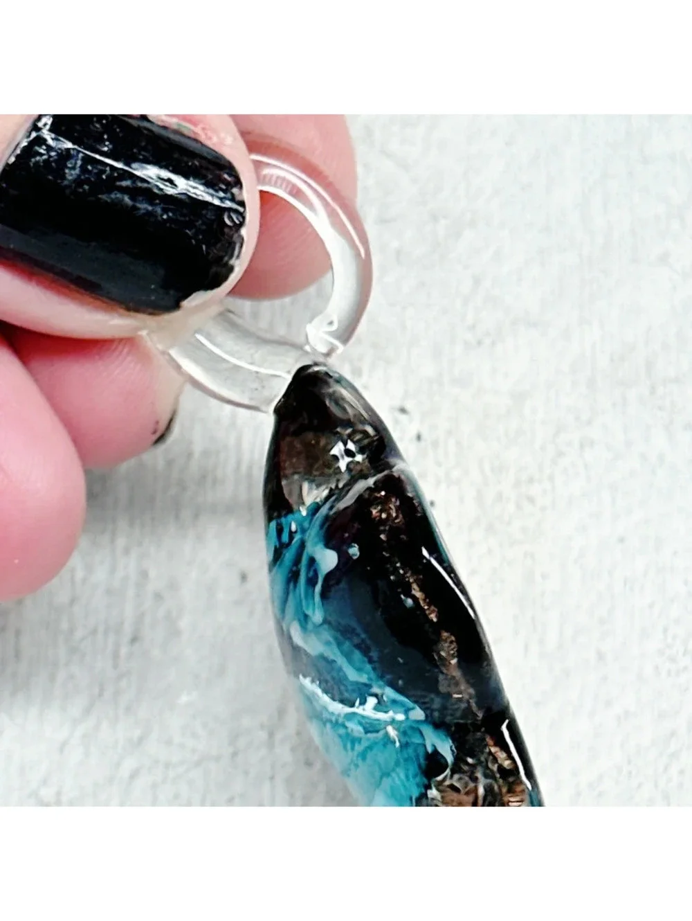 349u. Blue Flower Art Glass Pendant